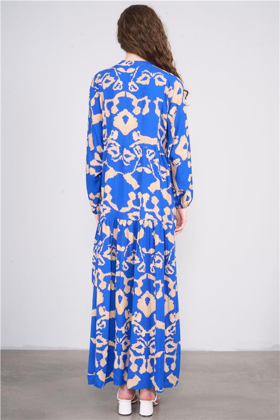 Çetinkaya Fithit 6490 Kadın Hakim Yaka Baskılı Viskon Elbise Orjinal