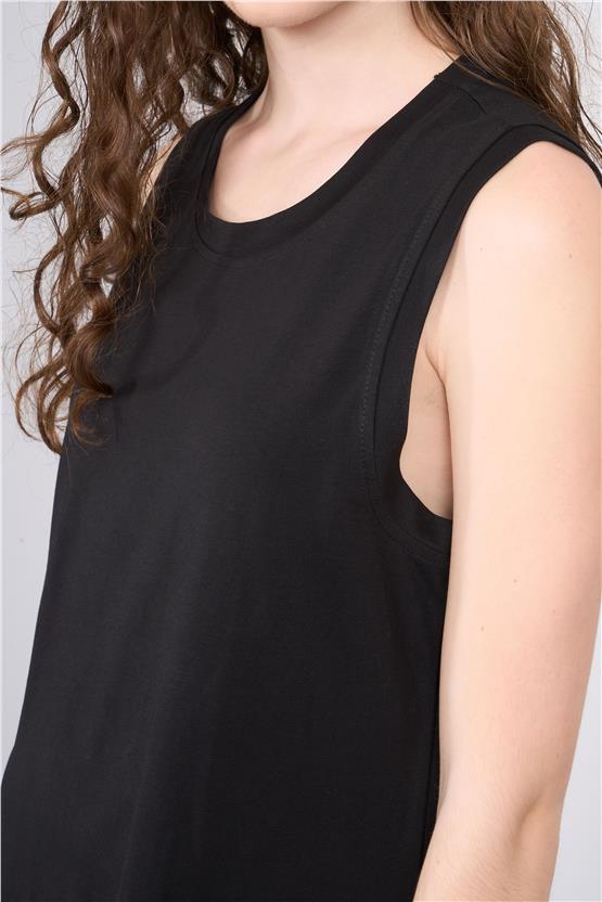 Çetinkaya Fithit 6497 Kadın Kalın Askılı 24/1 Süprem Diz Altı Elbise Siyah