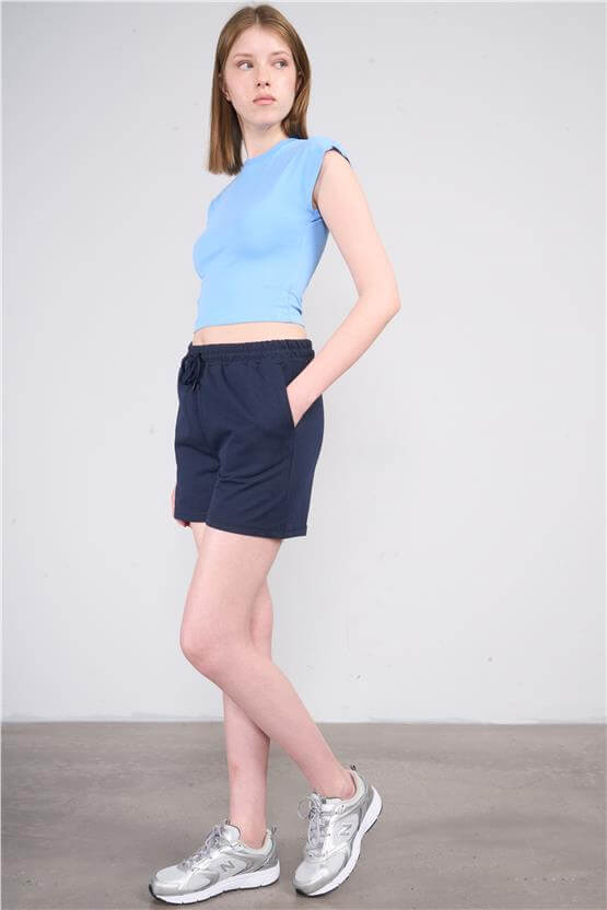 Çetinkaya Fithit 7049 Kadın Rejenere Beli Lastikli Şort Lacivert