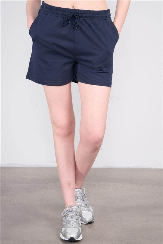 Çetinkaya Fithit 7049 Kadın Rejenere Beli Lastikli Şort Lacivert