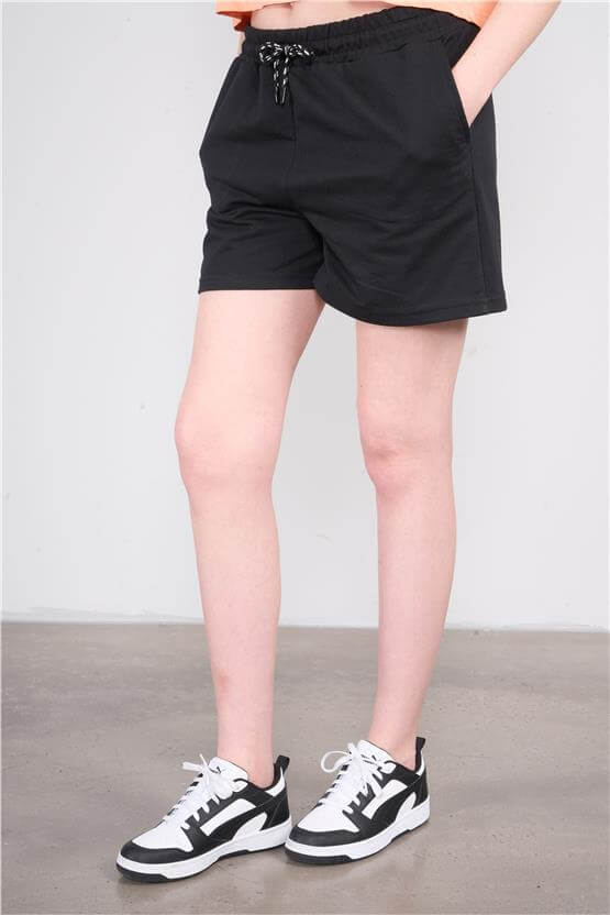 Çetinkaya Fithit 7049 Kadın Rejenere Beli Lastikli Şort Siyah