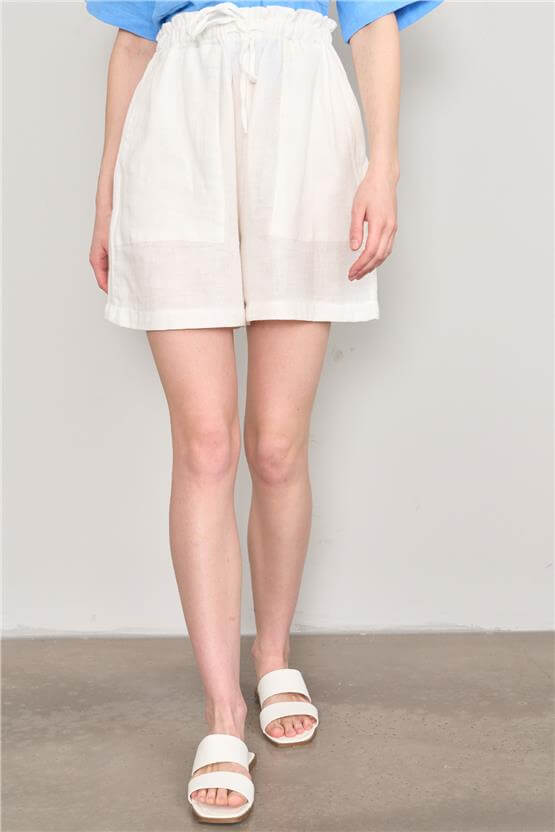 Çetinkaya Fithit 7401 Kadın Kısa Double Paça Keten Şort Natural