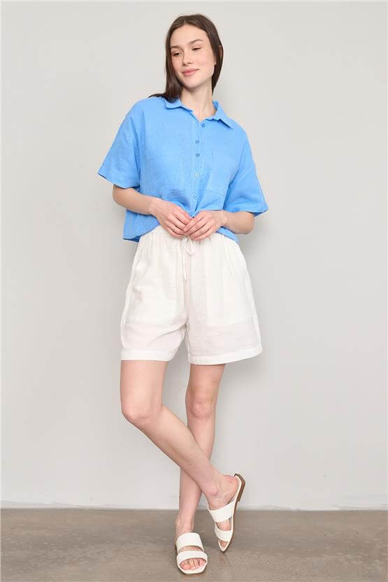 Çetinkaya Fithit 7401 Kadın Kısa Double Paça Keten Şort Natural