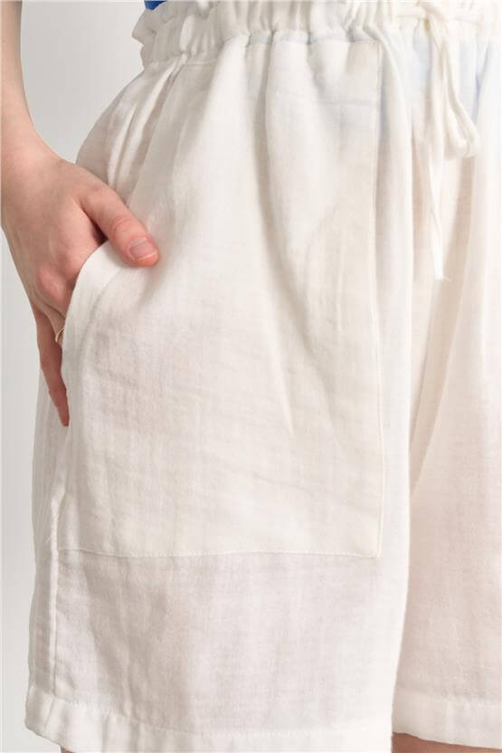 Çetinkaya Fithit 7401 Kadın Kısa Double Paça Keten Şort Natural