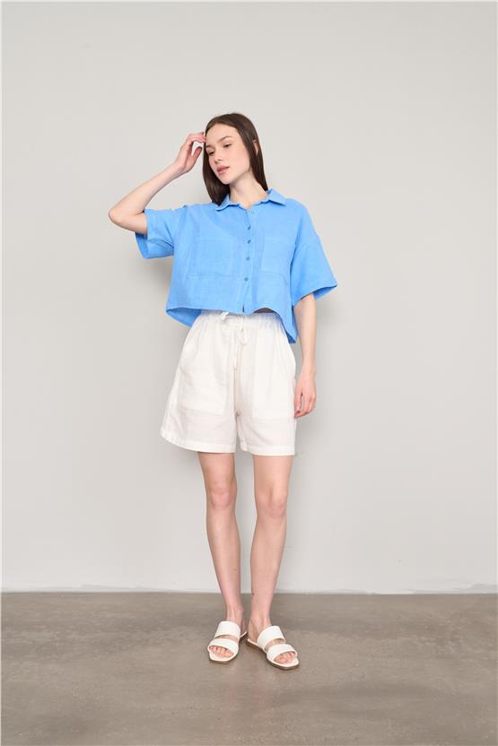 Çetinkaya Fithit 7524 Kadın Kısa Geniş Paça Müslin Şort Krem