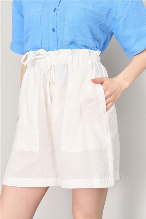 Çetinkaya Fithit 7524 Kadın Kısa Geniş Paça Müslin Şort Krem