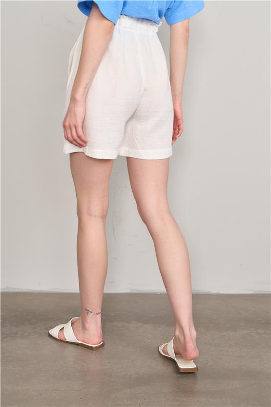 Çetinkaya Fithit 7524 Kadın Kısa Geniş Paça Müslin Şort Krem