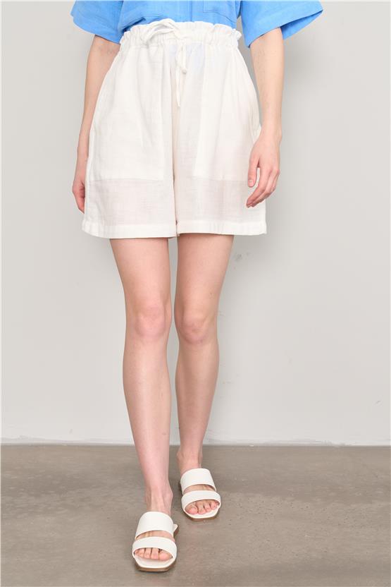 Çetinkaya Fithit 7524 Kadın Kısa Geniş Paça Müslin Şort Krem