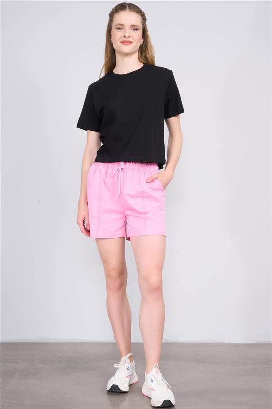 Çetinkaya Fithit 7663 Kadın Rejenere Nervürlü Şort Pembe