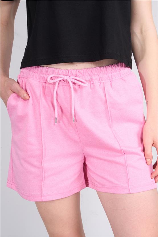 Çetinkaya Fithit 7663 Kadın Rejenere Nervürlü Şort Pembe