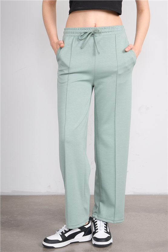 Çetinkaya Fithit 7676 Kadın Geniş Paça Nervürlü Eşofman Alt Çağla