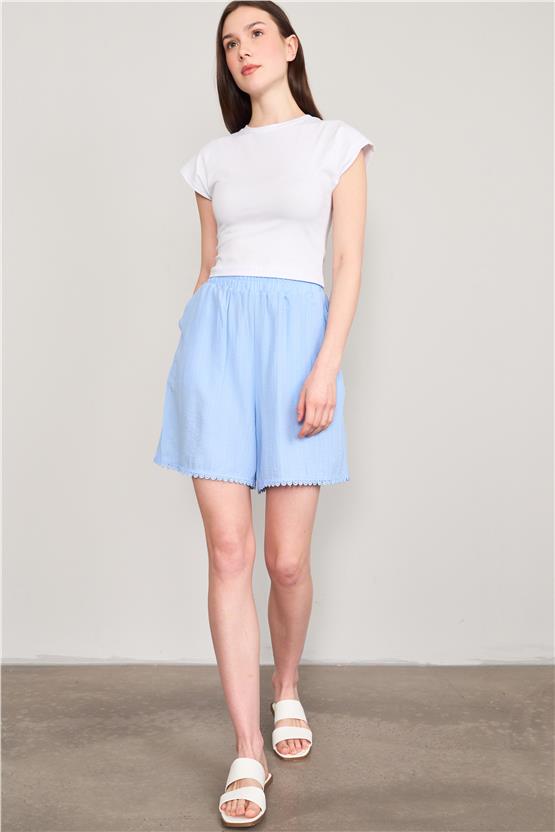 Çetinkaya Fithit 7685 Kadın Keten Şort Mavi