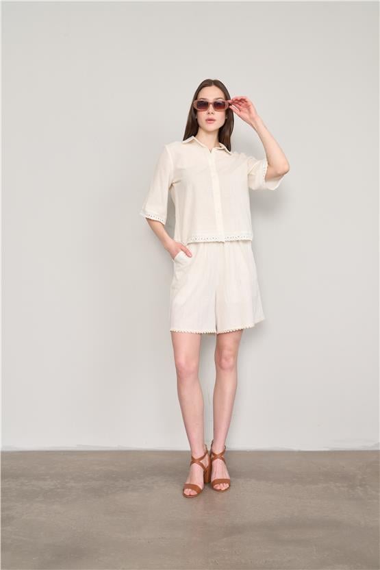 Çetinkaya Fithit 7685 Kadın Keten Şort Natural