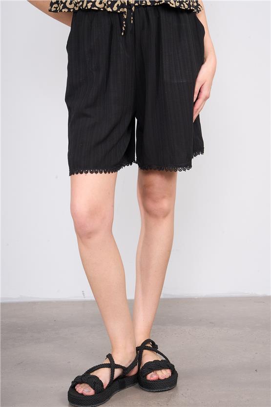 Çetinkaya Fithit 7685 Kadın Keten Şort Siyah