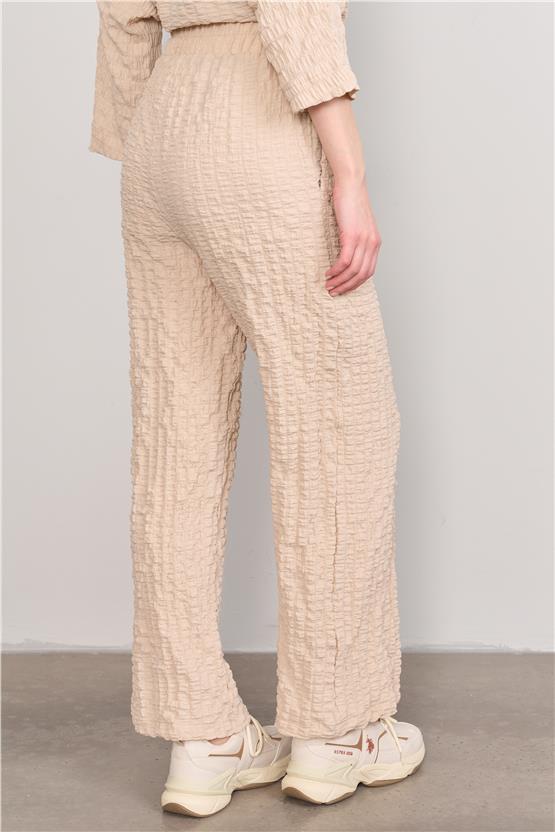 Çetinkaya Fithit 7692 Kadın Gofre Bol Paça Pantolon Bej