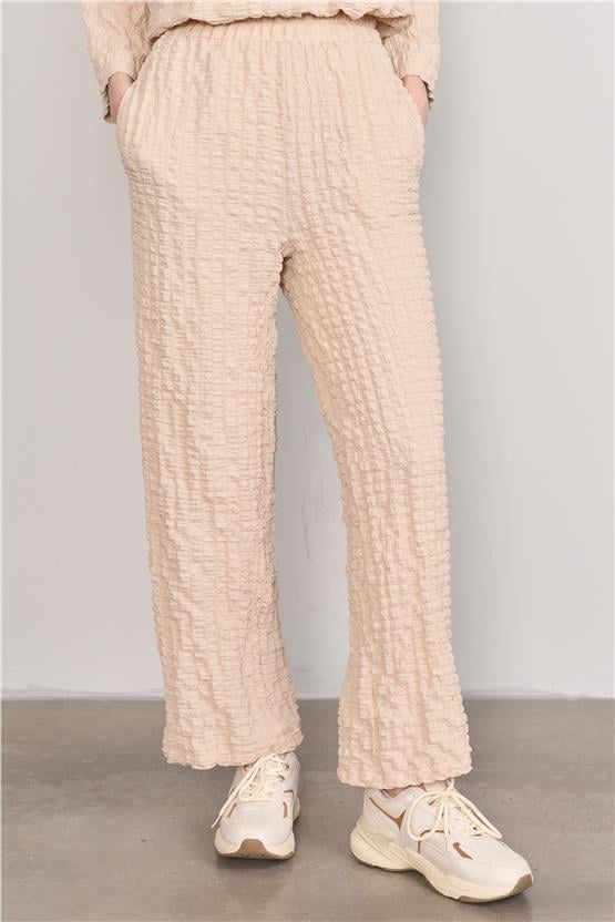 Çetinkaya Fithit 7692 Kadın Gofre Bol Paça Pantolon Bej