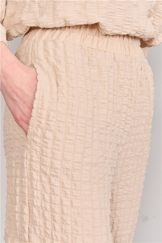 Çetinkaya Fithit 7692 Kadın Gofre Bol Paça Pantolon Bej