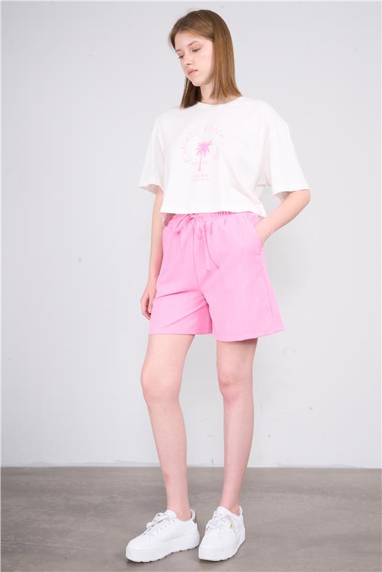 Çetinkaya Fithit 7827 Kadın Beli Lastikli Şort Pembe