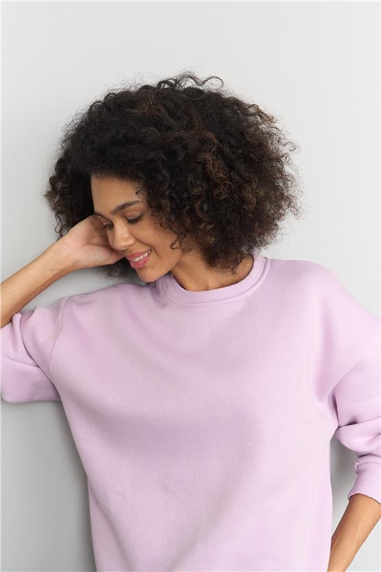 Çetinkaya Fithit 8128 Kadın Bisiklet Yaka 3 İplik Şardonlu Basic Sweatshirt Lila