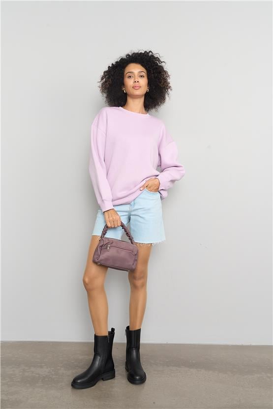 Çetinkaya Fithit 8128 Kadın Bisiklet Yaka 3 İplik Şardonlu Basic Sweatshirt Lila