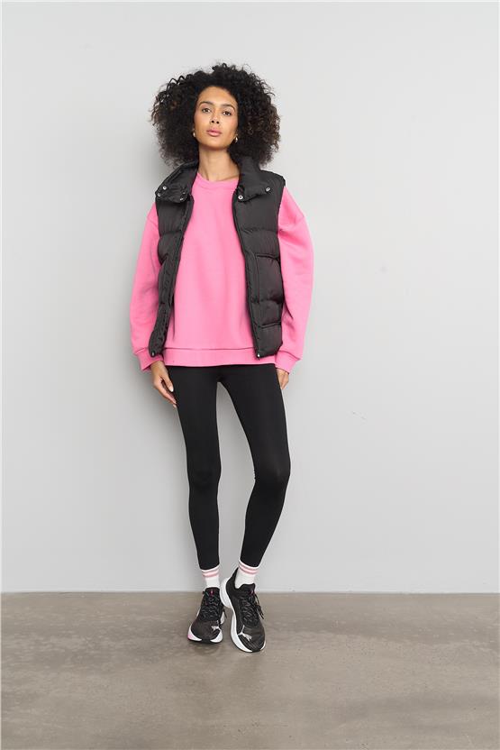 Çetinkaya Fithit 8128 Kadın Bisiklet Yaka 3 İplik Şardonlu Basic Sweatshirt Şeker Pembe