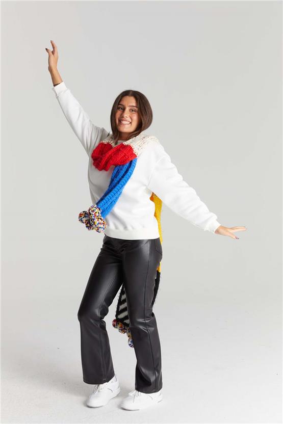 Çetinkaya Fithit 8128 Kadın Bisiklet Yaka 3 İplik Şardonlu Basic Sweatshirt Taş