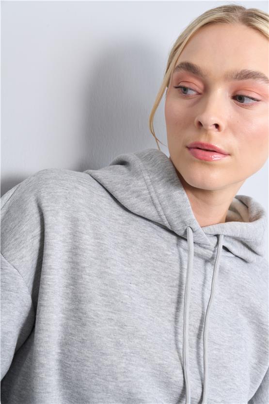 Çetinkaya Fithit 8156 Kadın Kapüşonlu 3 İplik Şardonlu Basic Sweatshirt Grimelanj