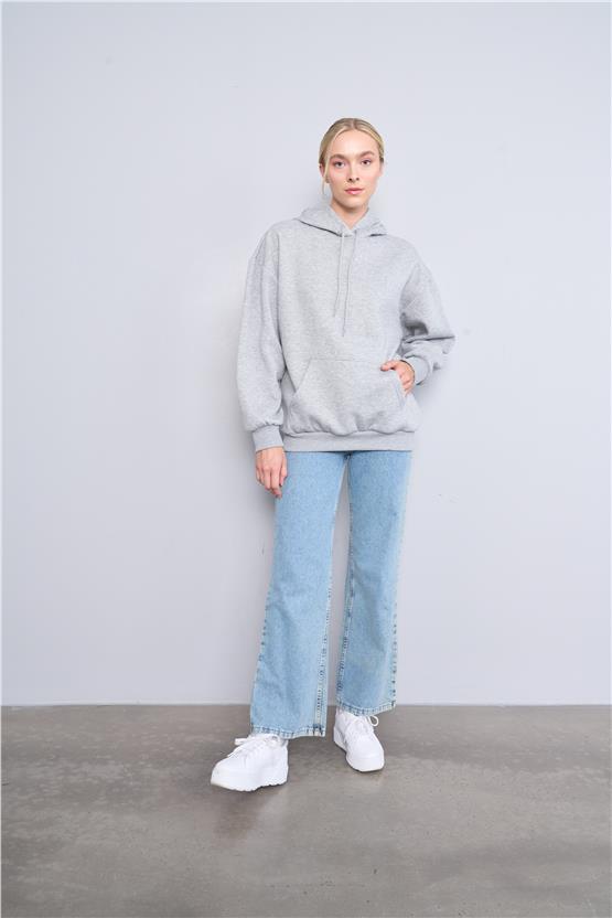 Çetinkaya Fithit 8156 Kadın Kapüşonlu 3 İplik Şardonlu Basic Sweatshirt Grimelanj