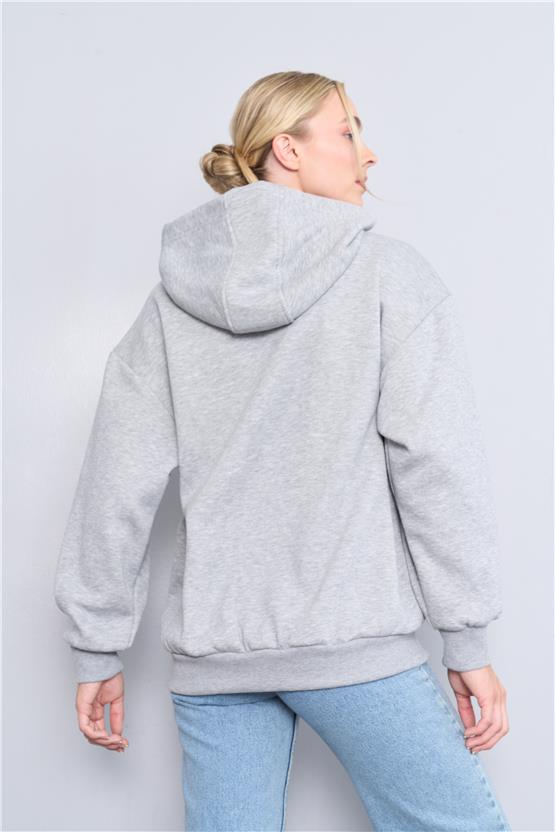 Çetinkaya Fithit 8156 Kadın Kapüşonlu 3 İplik Şardonlu Basic Sweatshirt Grimelanj