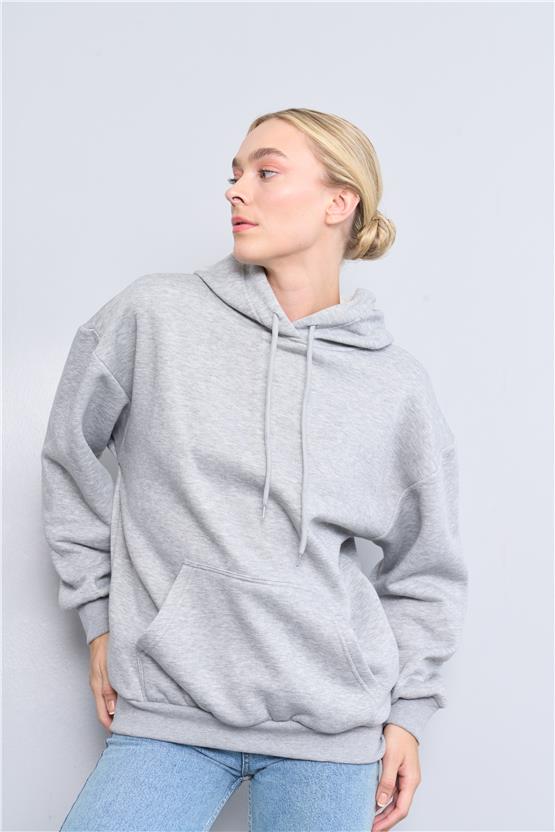 Çetinkaya Fithit 8156 Kadın Kapüşonlu 3 İplik Şardonlu Basic Sweatshirt Grimelanj