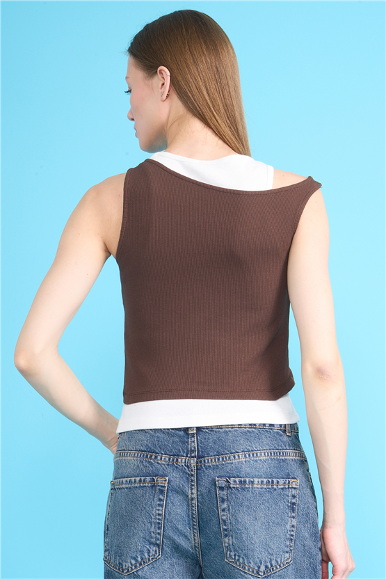 Çetinkaya Fithit 8237 Bayan Bisiklet Yaka Slimfit Kaşkorse Askılı Atlet Kahve