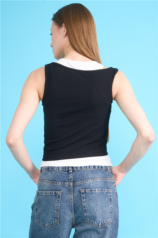 Çetinkaya Fithit 8237 Bayan Bisiklet Yaka Slimfit Kaşkorse Askılı Atlet Siyah