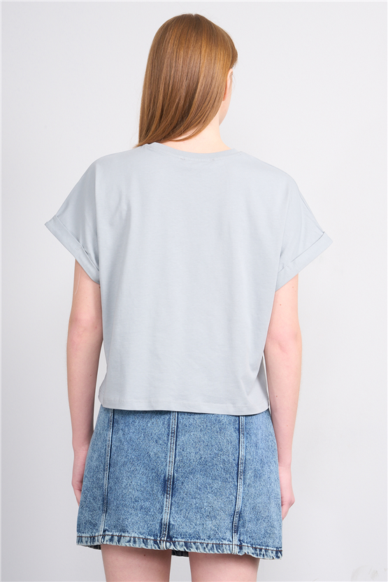 Çetinkaya Fithit 8382 Bayan Bisiklet Yaka 30/1 Penye Oversize T-shirt Açık Gri