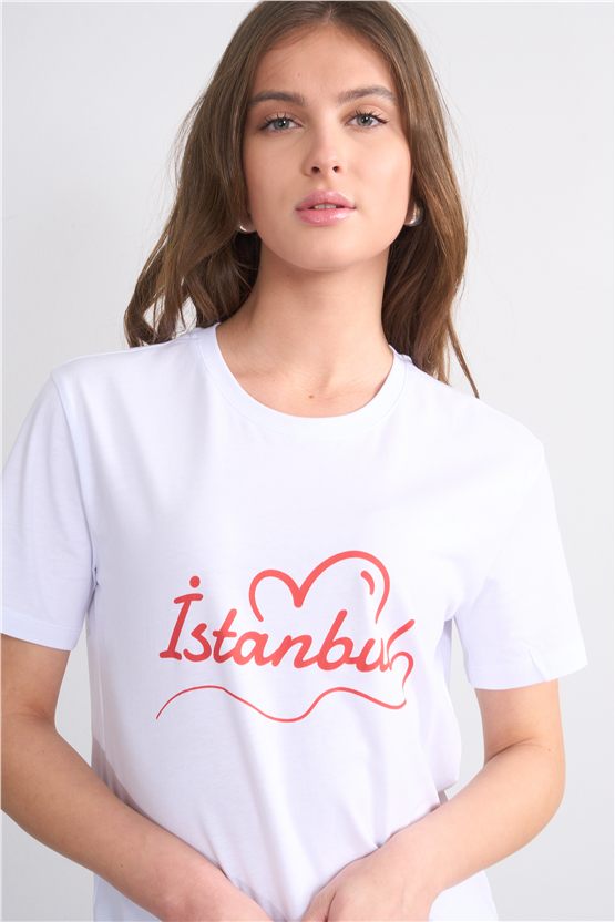 C.K Y26 8443 Fithit Byn B.Yk Regular Baskılı T-shirt Beyaz