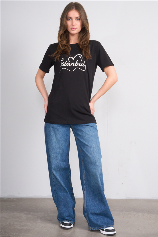 C.K Y26 8443 Fithit Byn B.Yk Regular Baskılı T-shirt Siyah