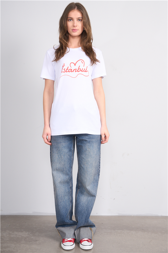 C.K Y26 8443 Fithit Byn B.Yk Regular Baskılı T-shirt Beyaz