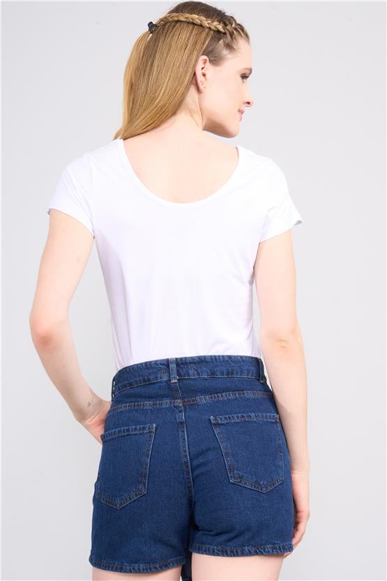 Çetinkaya Fithit 8469 Bayan Bisiklet Yaka 30/1 Compact Penye Süprem T-shirt Beyaz