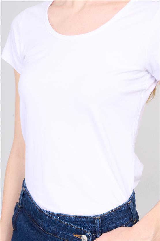Çetinkaya Fithit 8469 Bayan Bisiklet Yaka 30/1 Compact Penye Süprem T-shirt Beyaz