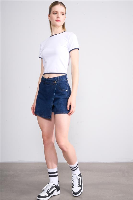 Çetinkaya Fithit 8505 Bayan Bisiklet Yaka 30/1 Likralı Süprem Crop T-shirt Beyaz