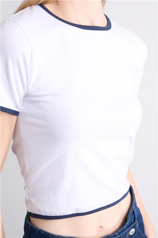 Çetinkaya Fithit 8505 Bayan Bisiklet Yaka 30/1 Likralı Süprem Crop T-shirt Beyaz