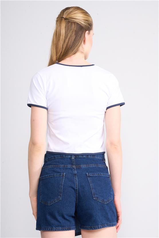 Çetinkaya Fithit 8505 Bayan Bisiklet Yaka 30/1 Likralı Süprem Crop T-shirt Beyaz