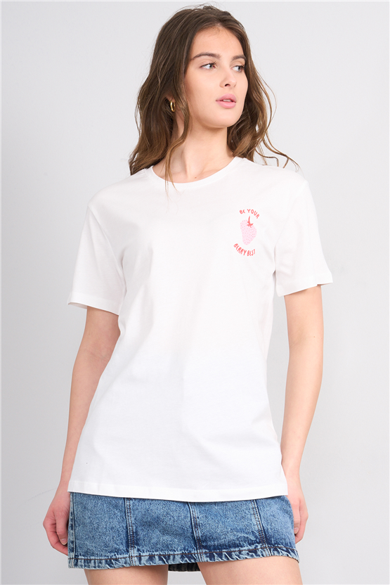 C.K Y26 8784 Fithit Byn B.Yk Regular Baskılı T-shirt Krem