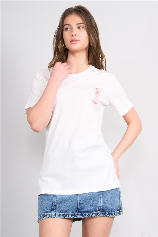 C.K Y26 8784 Fithit Byn B.Yk Regular Baskılı T-shirt Krem