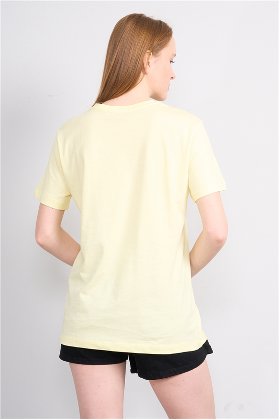 Çetinkaya Fithit 8788 Bayan Bisiklet Yaka Regular Baskılı T-shirt Uçuk Sarı