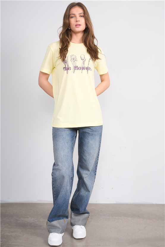 C.K Y26 8791 Fithit Byn B.Yk Regular Baskılı T-shirt U.Sarı