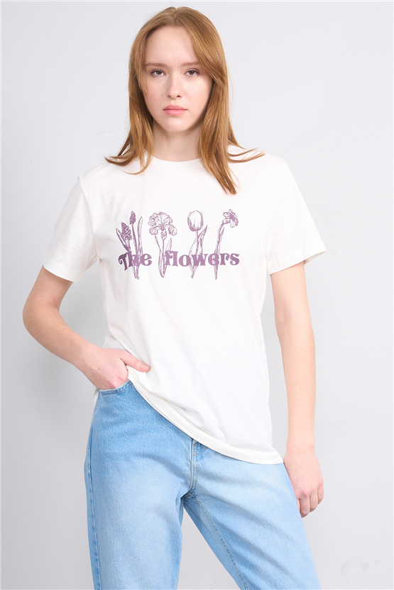 C.K Y26 8791 Fithit Byn B.Yk Regular Baskılı T-shirt Krem