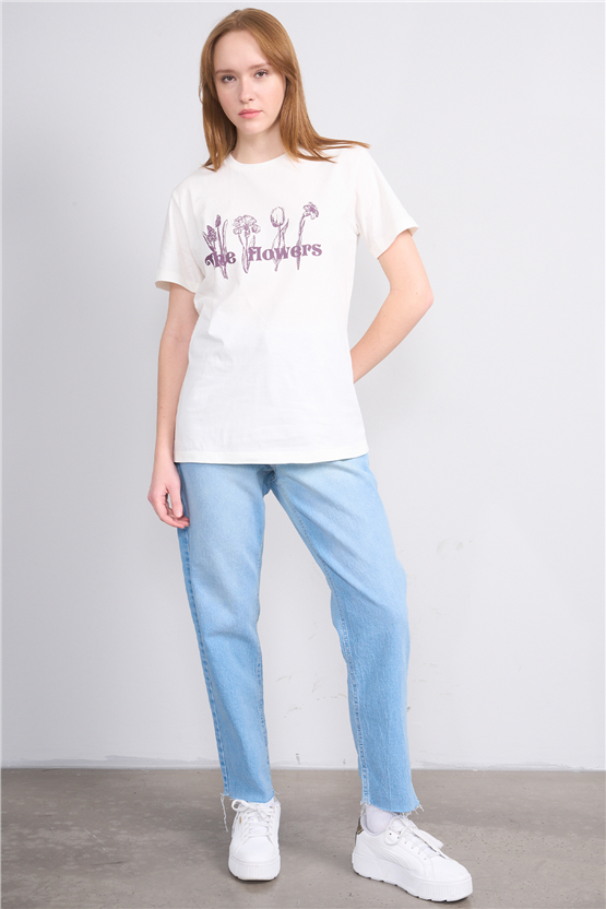 C.K Y26 8791 Fithit Byn B.Yk Regular Baskılı T-shirt Krem