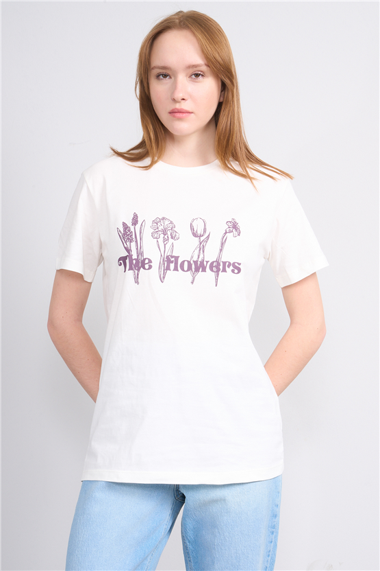 C.K Y26 8791 Fithit Byn B.Yk Regular Baskılı T-shirt Krem