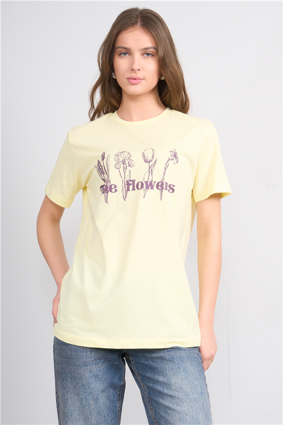 C.K Y26 8791 Fithit Byn B.Yk Regular Baskılı T-shirt U.Sarı