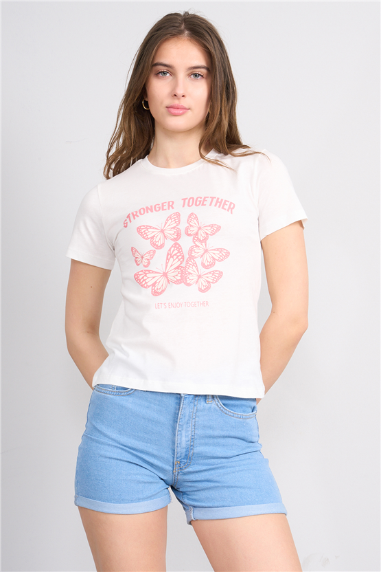 C.K Y26 8839 Fithit Byn B.Yk Regular Baskılı T-shirt Krem